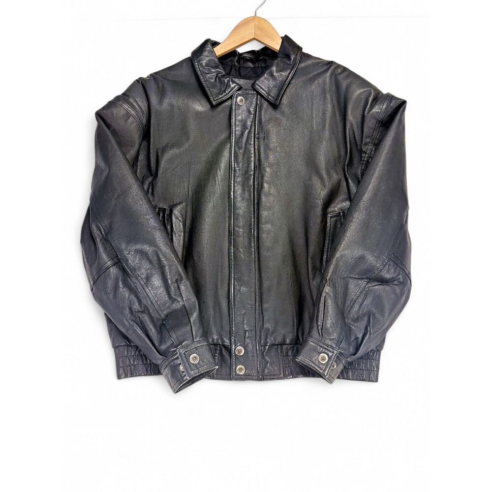 St. John's Bay Men's Black Leather Bomber‎ Jacket L